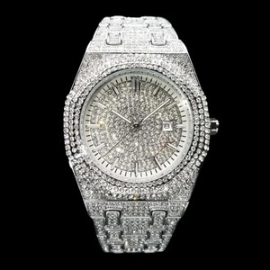 Reloj Deportivo Unisex de Acero Inoxidable de 41 mm con Esfera Esmerilada, Diamantes Moissanite Grandes, Logotipo Cuadrado, Aleación, Cuarzo, Estilo Hip Hop - Product Image 4
