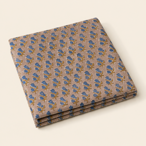 Brown Blue Floral Hand Block Printed Cotton Fabric <b>Set</b> With Stripe And Buta Motif For Dress Kurta <b>Sewing</b> Home Textile Craft - Product Image 4