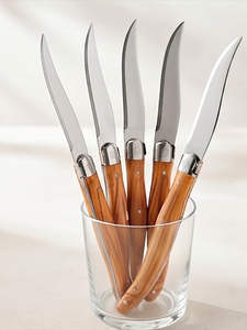Juego de 6 cuchillos y espátulas para queso con mango de madera en acero inoxidable, perfecto para mantequilla, queso, uso doméstico y en la cocina. - Product Image 3