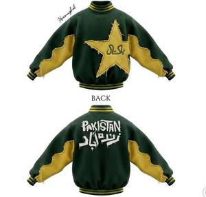 เสื้อแจ็คเก็ตวาร์ซิตี้สีเขียว Unni สำหรับผู้ชาย ปักลายกราฟฟิตีด้วยไหมเชนีล เสื้อคลุมบอมเบอร์สำหรับฤดูหนาว สไตล์สตรีทแวร์ น้ำหนัก 300 กรัม - Product Image 3