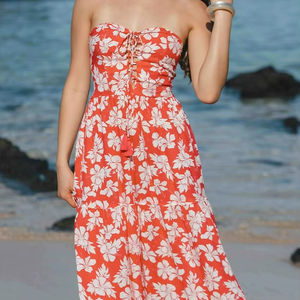 Factory Direct Sale Rayon Hawaiian Traditional Dress Floral Pattern <b>Spaghetti</b> <b>Strap</b> Holiday Vacation Dress - Product Image 4