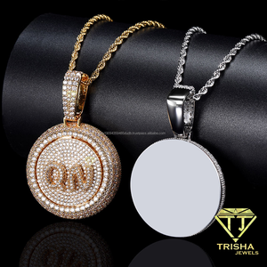 Luxury Iced Out Round Pendant <b>Necklace</b> Custom <b>Initial</b> Letter Pendant Cuban Link Chain Hip Hop Jewelry Gold Plated Rhinestone - Product Image 3
