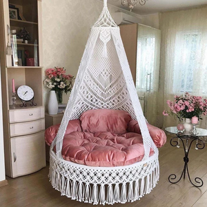 Hamac suspendu en macramé bohème 72x40 pouces, chaise suspendue luxueuse pour la décoration de la maison, en coton, pour l'intérieur, l'extérieur, la salle de jeux, le patio, blanc et P - Product Image 6