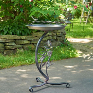 Vintage style metal <b>bird</b> bath <b>stand</b> for backyard garden decor sturdy construction rust proof coating long lasting use - Product Image 3