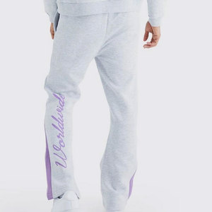 Unisex Winter Gray Cotton Hooded Fleece Tracksuit Pants <b>Purple</b> Side Stripes Elastic Waist Full Length Casual Solid Color Side - Product Image 4