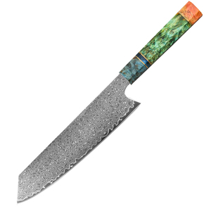 Cuchillo de Chef de Acero de Damasco de 8 Pulgadas con Mango de Madera Estabilizada de Color, Cuchillo de Cocina Profesional Afilado para Cortar Verduras y Carne - Product Image 1