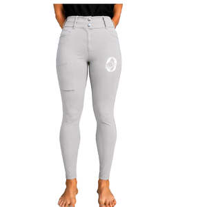 Leggings d'équitation taille haute gris clair pour femmes, extensibles, en tissu texturé avec poches avant - Product Image 1