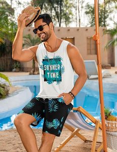 Conjunto de Camiseta sin Mangas y Pantalones Cortos Hawaianos para Hombre, Estilo Aloha Tropical, Dos Piezas, Casual, para Playa y Uso Diario - Product Image 3