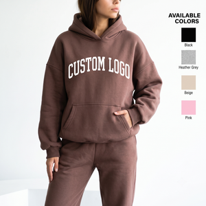 Ensemble de survêtement oversize personnalisé pour femme avec logo, taille XS, en molleton épais anti-boulochage, comprenant un sweat à capuche et un pantalon de survêtement, style streetwear 2 - Product Image 3