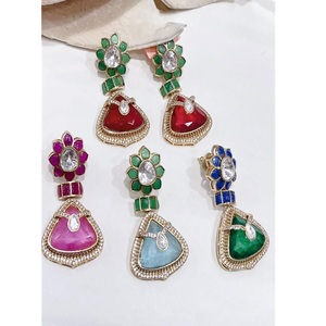 Exclusive Premium Quality Trendy Brass Gold Plated Moissanite Drop <b>Earrings</b> for Women Party Wedding Wear - Product Image 2