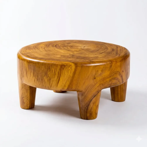 Organic Modern Solid Suar <b>Wood</b> <b>Round</b> <b>Coffee</b> <b>Table</b> Wabi-Sabi Style Thick Top Sculptural Handmade Hotel Villa Furniture - Product Image 2
