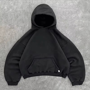 High Quality Heavyweight Terry Cropped Boxy Hoodie Custom Streetwear Drop Shoulder Crop Hoodies Men Oversized Thick Pullover - Product Image 1