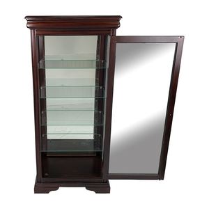 Buffet d'appoint à une porte en acajou massif, reproduction de style antique, fait main, avec étagères et porte vitrée, pour usage intérieur - Product Image 3