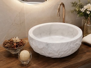 Natural Marble <b>Round</b> Bowl Chiseled Handmade Vessel <b>Basin</b> Modern for Luxury Bathroom Hotel Vanity Dining Use Wholesale Supplier - Product Image 5