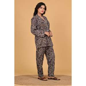 Conjunto de Pijama de Crepé de Poliéster con Estampado Floral Hecho a Mano para Mujer, Ropa de Dormir Suave y Cómoda, Ropa de Casa Informal Ligera - Product Image 4