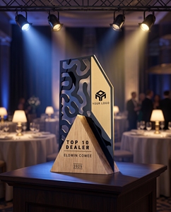 Custom Acrylic Award <b>Trophy</b> - Transparent Recognition & Appreciation <b>Plaque</b> with Wood Base for Corporate Events & Advertising - Product Image 4
