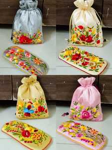 Bolsos Potli Casuales Tradicionales Ligeros con Cierre de Cordón, Set de Bolsos Tipo Sobre y Monedero, Bolsos de Fiesta Bordados en Tela de Seda - Product Image 1