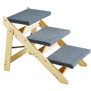 Escalera/Rampa Convertible 2 en 1 de Madera para Mascotas, de Tres Peldaños, para un Fácil Acceso a Camas, Sofás, Vehículos, Casas para Mascotas y Muebles - Product Image 1