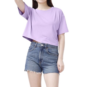 Camiseta Corta de Alta Calidad para Mujer, con Hombros Caídos, Estampado en Serigrafía, Talla Grande, Top Corto - Product Image 1