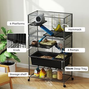 Jaula para Animales Pequeños de 5 Niveles con Ruedas, Bandeja Profunda de 6.3 Pulgadas, Rampas Cubiertas de Tela Antideslizante, Hamaca, Color Gris Oscuro - Product Image 5