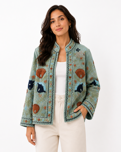 Women's Top Trendy Suzani Velvet Cotton <b>Reversible</b> Thick <b>Jacket</b> Floral Embroidered Artisan Vintage Festival Winter Stand Collar - Product Image 1