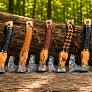 Jexmoo Industrial Hache à fendre Tomahawk industrielle 19 pouces, en acier au carbone, à dos plat, tête barbelée, 400 mm, manche en bois de rose, cuir, fabriquée sur mesure - Product Image 3