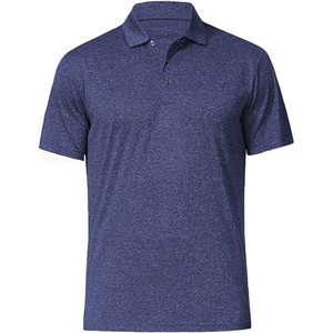 เสื้อโปโลผู้ชายแขนสั้นผ้าถักสีพื้นลำลองทรงปกติสีน้ำเงิน - Product Image 1
