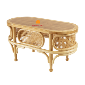 Mesa de Centro Extensible de Bambú y Ratán, Diseño Moderno de Nido, Hecha a Mano, Ecológica, de Alta Calidad y Altura Ajustable - Product Image 4