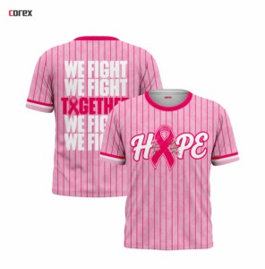 เสื้อยืดสีชมพูลายทางแบบปกติ พิมพ์ลายริบบิ้น Hope คอกลม แขนสั้น สวมใส่สบาย ระบายอากาศได้ดี ผลิตจากผ้าโพลีเอสเตอร์ถัก เหมาะสำหรับเล่นกีฬา - Product Image 3
