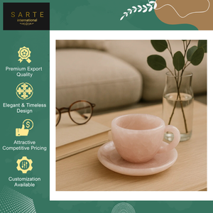 Juego de Té de Cristal Curativo Romántico Ecológico con Grabado Personalizado y Tallado de Lujo, Tazas y Platillos de Cuarzo Rosa en Forma de Corazón, Venta al por Mayor - Product Image 4
