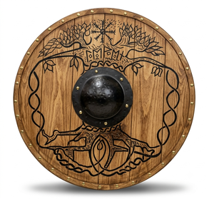 Bouclier médiéval viking en bois, design authentique, fait main, 24 pouces, finition antique, bouclier de combat, décoration murale pour reconstitution historique LARP - Product Image 5