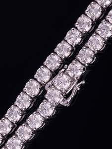 925 Sterling <b>Silver</b> Gold Plated Moissanite Tennis Necklace Round Brilliant Cut Link Chain Unisex Hip Hop Jewelry Gift - Product Image 3