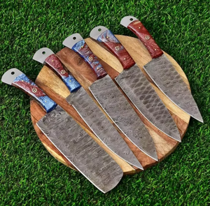 Juego de Cuchillos de Chef de Acero de Damasco de Lujo, 5 Piezas, Afilados, Ambidiestros, con Mango de Resina, Cuchillos Profesionales de Cocina - Product Image 4