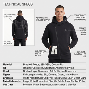 เสื้อฮู้ดดี้ผ้าฝ้ายฟลีซ 280GSM สำหรับผู้ชาย ซิปแบบอสมมาตร สีพื้น สไตล์ล้ำสมัย แฟชั่นแนวสตรีทระดับพรีเมียม รับผลิตแบบ OEM ODM - Product Image 5