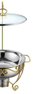 ถาดอุ่นอาหารแบบมีขาตั้งลายทองหรูหรา พร้อมฝาแก้วและชั้นวางสแตนเลสอย่างดี สำหรับบุฟเฟ่ต์และงานจัดเลี้ยง - Product Image 3