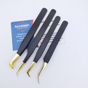 Pestañas clásicas Pinzas de extensión de pestañas de acero inoxidable sostenibles con punta puntiaguda de oro negro - Product Image 3