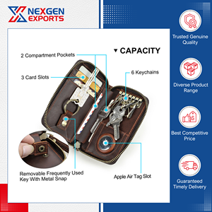 Vintage PU Leather Car Key <b>Holder</b> with <b>Wallet</b> Card Slots RFID Blocking Zipper Closure Letter Pattern Low Cost - Product Image 4