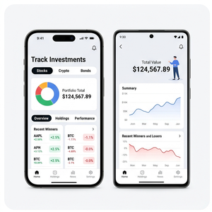 Aplicación Royalcraft Portfolio Tracker – Segue tus inversiones, acciones, criptomonedas, fondos mutuos, información en tiempo real para iOS/Android - Product Image 1