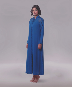 Elegante Vestido Largo Informal Estilo Occidental en Georgette Azul con Diseño Frontal y Prenda Ligera para Uso Diario y Oficina - Product Image 6