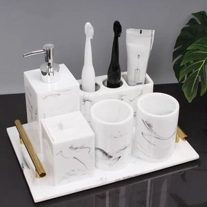 Juego de Dispensador de Jabón de Resina con Efecto de Guijarros Naturales para Baño, con Portavelas, Bandeja Rectangular con Detalles en Oro Rosa - Product Image 4