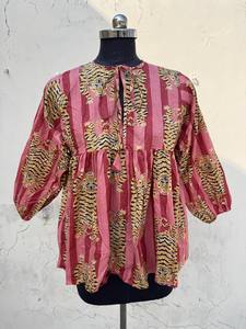<b>Women</b>’s Cotton Block Print Mini <b>Dress</b> with Elegant Tiger Patterns and Stylish Summer Design - Product Image 1