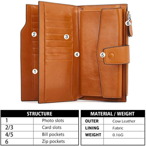 Genuine Leather Long <b>Wallet</b> Unisex Multifunctional Zipper Hasp Closure Minimalist Design <b>Brown</b> Color Daily Use - Product Image 4