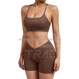 Logo personnalisé pour femmes deux pièces Fitness entraînement Yoga ensemble taille haute short maigre avec fermeture élastique soutien-gorge assorti - Product Image 6