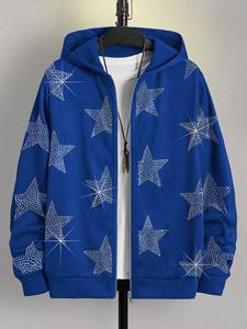 Full Front <b>Zip</b> <b>Hooded</b> Sweatshirt Printed Pattern Design Long Sleeve Casual Comfortable Outerwear Jacket - Product Image 6