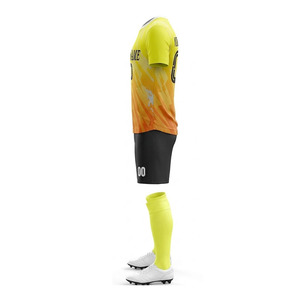 Ensemble d'uniformes de football personnalisés par sublimation, jaune dégradé, col rond, manches courtes, kit d'équipe respirant, uniforme de football personnalisé - Product Image 6