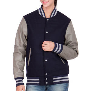 Blouson universitaire oversize en laine pour femme avec patchs en cuir et laine style baseball, finition brute, coupe-vent, personnalisable, faible MOQ, hiver - Product Image 1