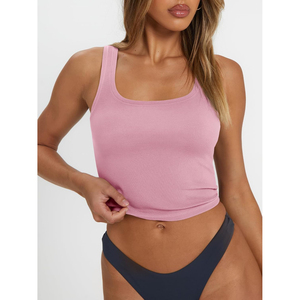 Best Selling <b>Women</b> Square Neck <b>Tank</b> <b>Top</b> Ribbed Cropped Camisole Sleeveless Pink Crop <b>Tops</b> Casual <b>Knitted</b> Eco Friendly OEM ODM - Product Image 4