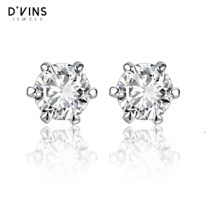 Pendientes de Oro de 10K con Diamante Solitario de Corte Brillante Redondo de 1ct, Engastado con Puntas, Personalizados, de D'vins Jewels - Product Image 2