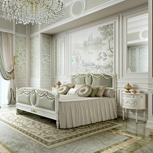ชุดห้องนอนไม้สักแท้สุดหรู สไตล์โรมันนีโอคลาสสิก สีเขียวเซจ เตียงคิงไซส์ พร้อมโต๊ะข้างเตียงทรงกลม 2 ตัว เฟอร์นิเจอร์สำหรับห้องนอนหลักในโรงแรมหรือวิลล่า - Product Image 3
