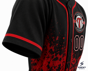 Maillot de baseball pour homme SINEWY SPORTS, personnalisable avec le nom et le numéro de l'équipe, sublimé, rouge et noir, respirant, manches courtes, coupe classique pour adulte - Product Image 5